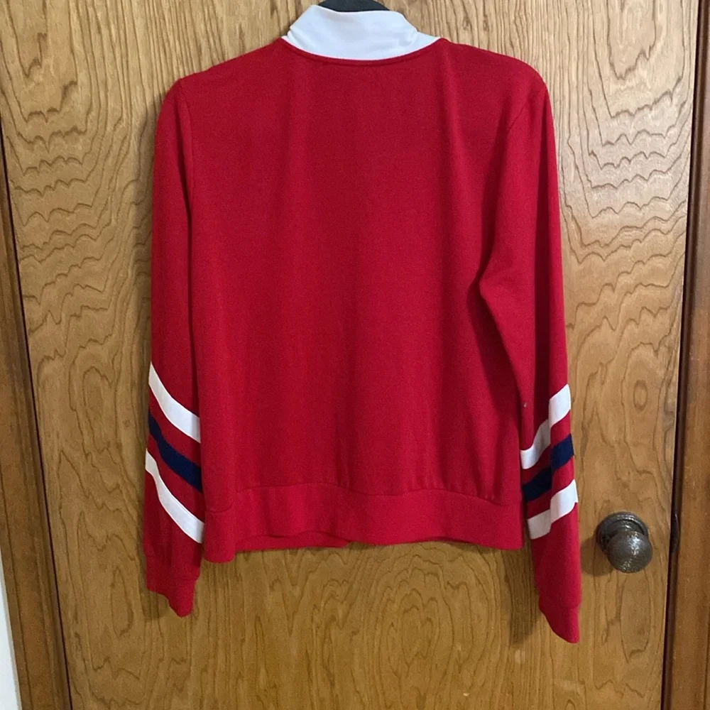 Younique Large Red with blue and white stripes Jacket Poly Rayon Spandex